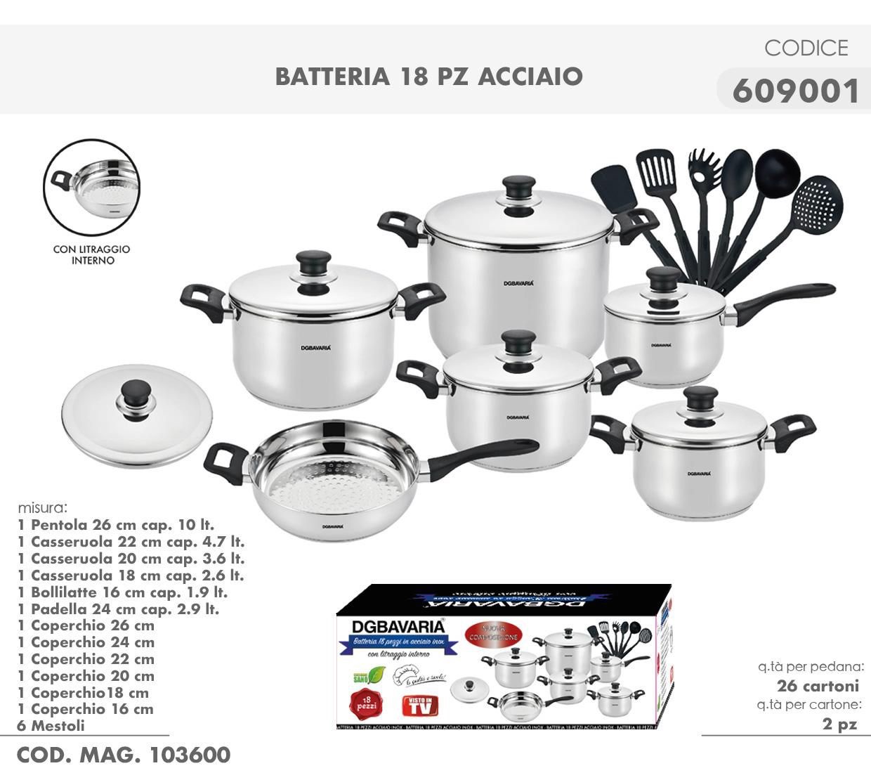 Batteria in acciaio da 18 pezzi
