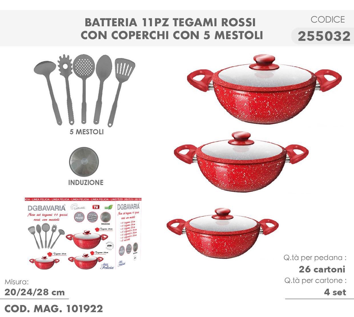 Tegami Rossi a induzione con 5 mestoli in Silicone set da 11 Pezzi