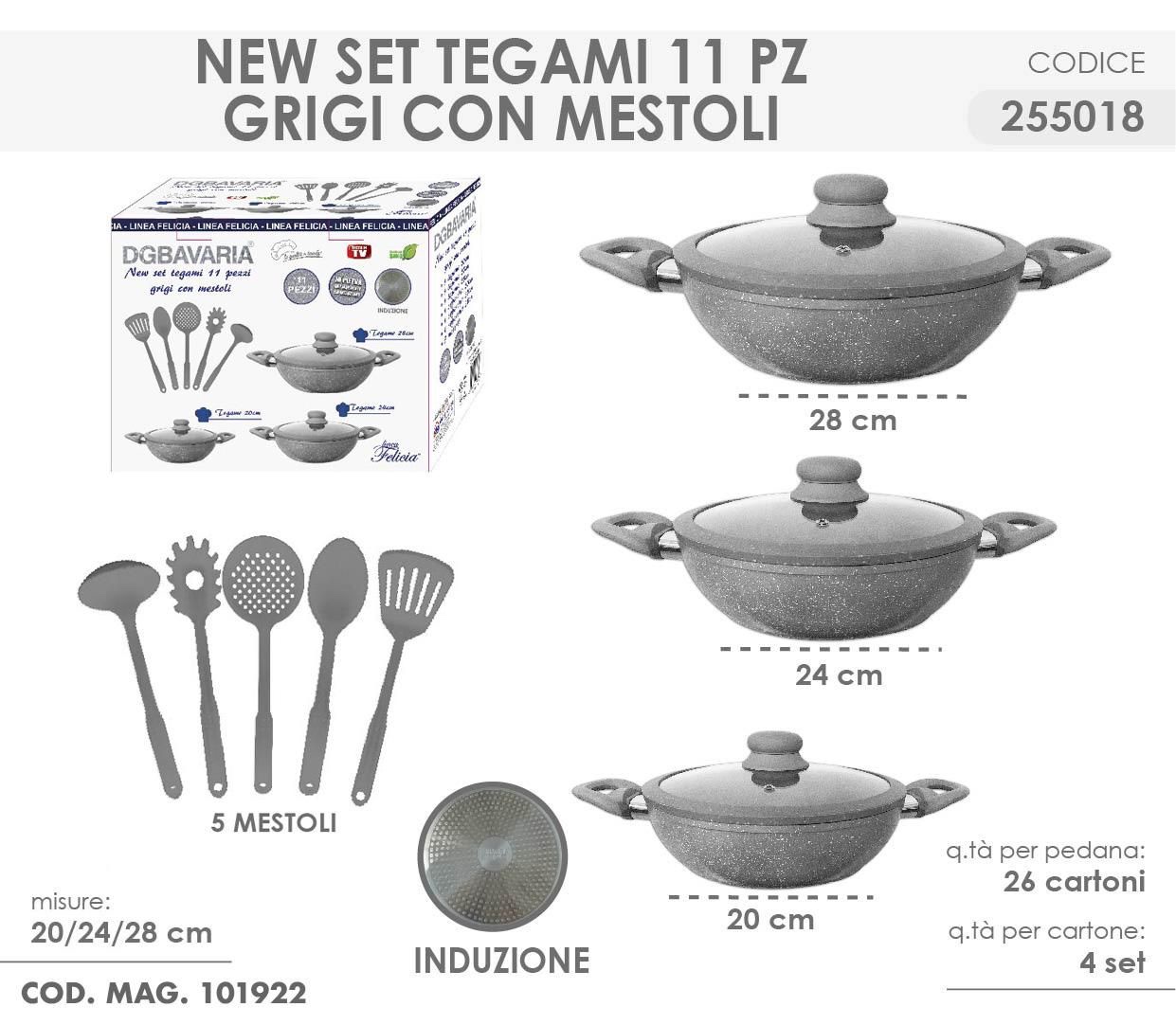 Tegami  a Induzione Grigi con Mestoli in silicone Set da 11 pezzi