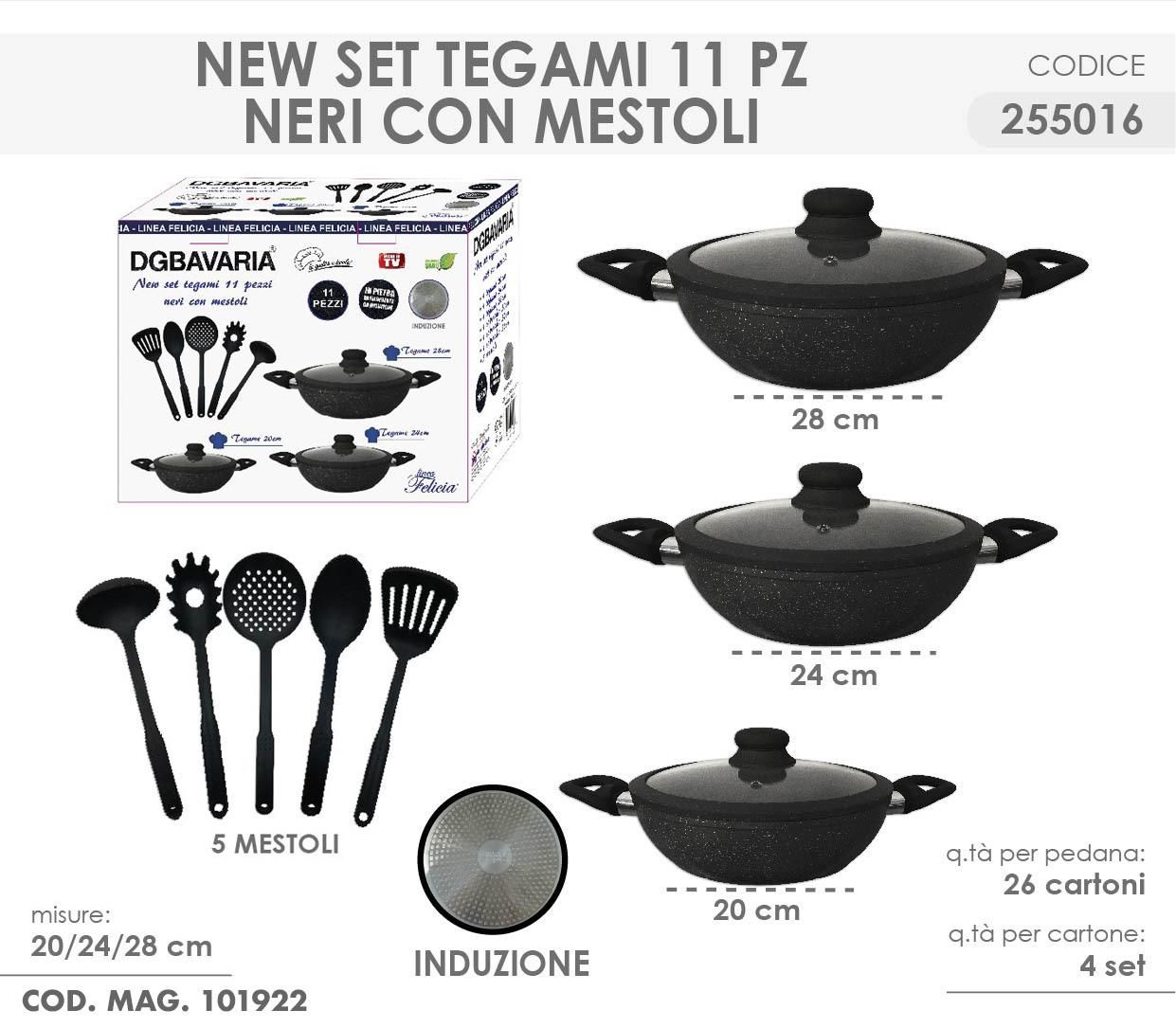 Tegami a induzione Neri  set da 11 Pezzo con mestoli in silicone