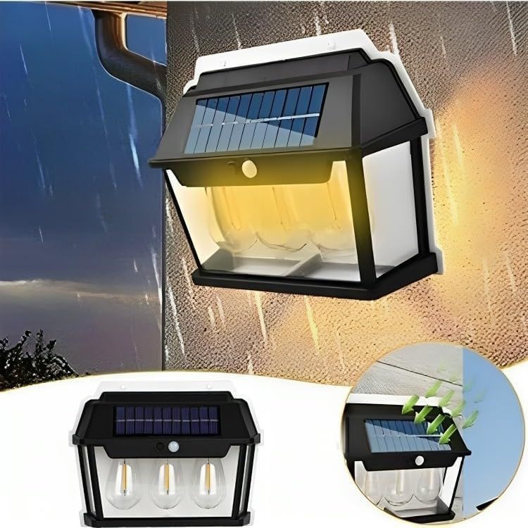 Applique solare con 3 Lampadine, Faretto da esterno 38W