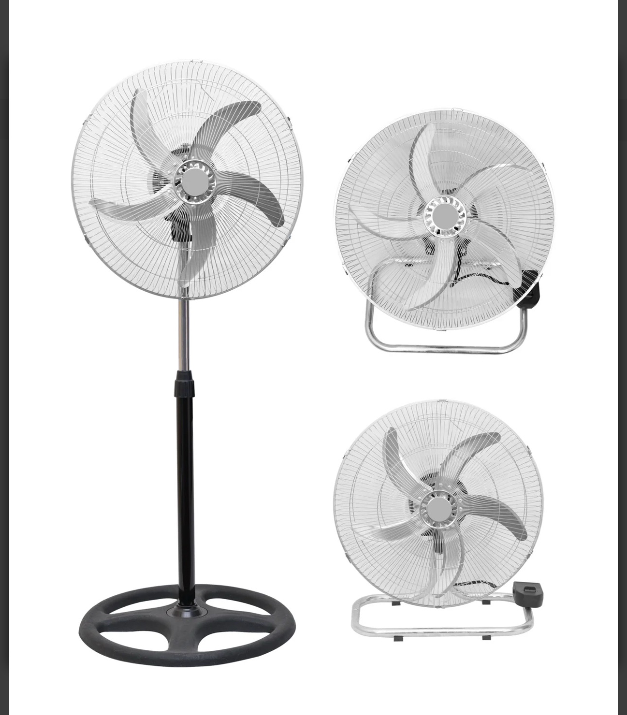 Ventilatore 3 in 1a colonna da tavolo e muro 5 pale in acciaio piantana 45cm 3 velocità 75 Watt
