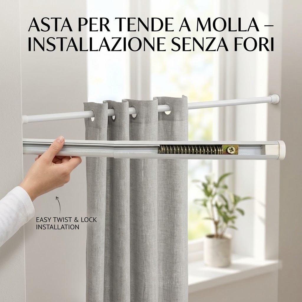 Asta per Tende a Molla Pressione Extensibile | Supporto Senza Fori per Finestre e Doccia