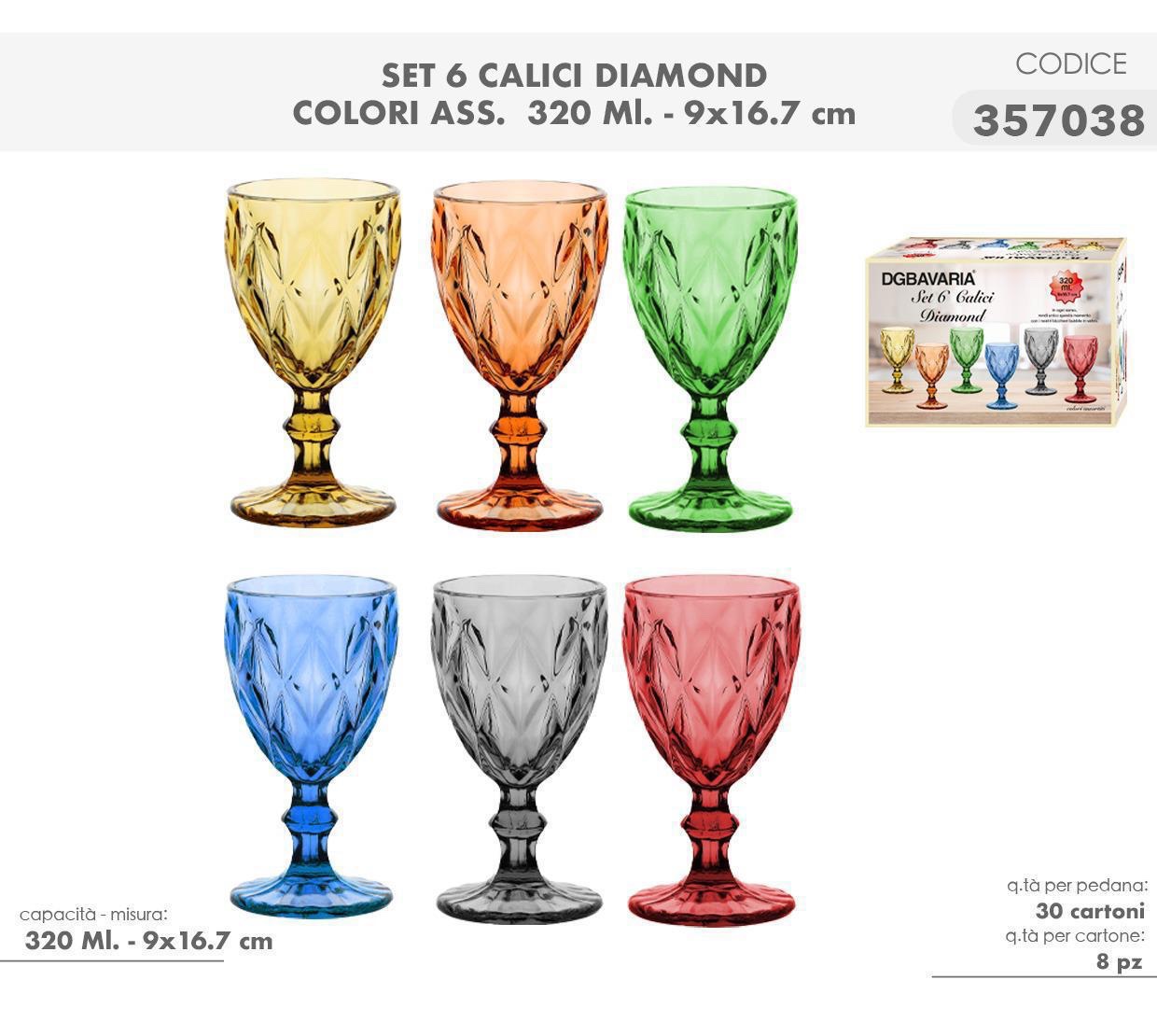 6 Calici Colorati , Set Calici in Vetro