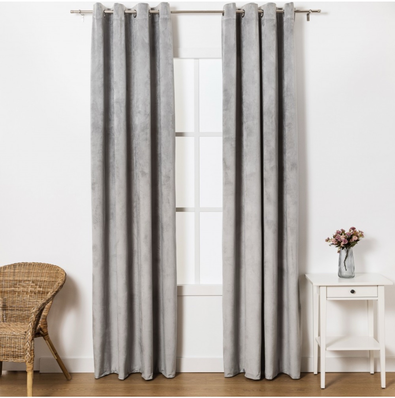 Coppia Tende oscurante Grigio in Velluto, 2 Teli tenda in Velvet