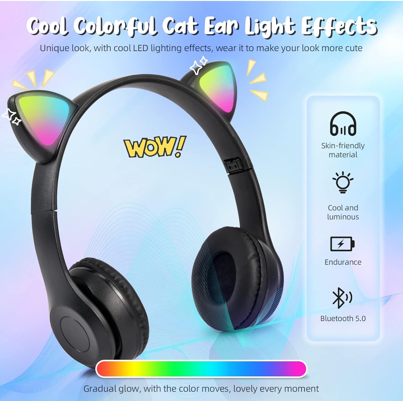 Cuffie Bluetooth, Cuffie Bambini con Led, portatili pieghevole da viaggio