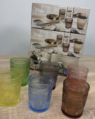 6 Bicchieri in Vetro con Trama , Set di Bicchieri Tramati