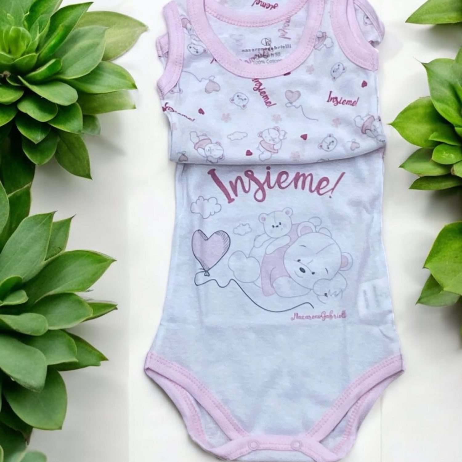 2 Bodini Neonato in Cotone a Canotta , Coppia Body Baby spalla larga
