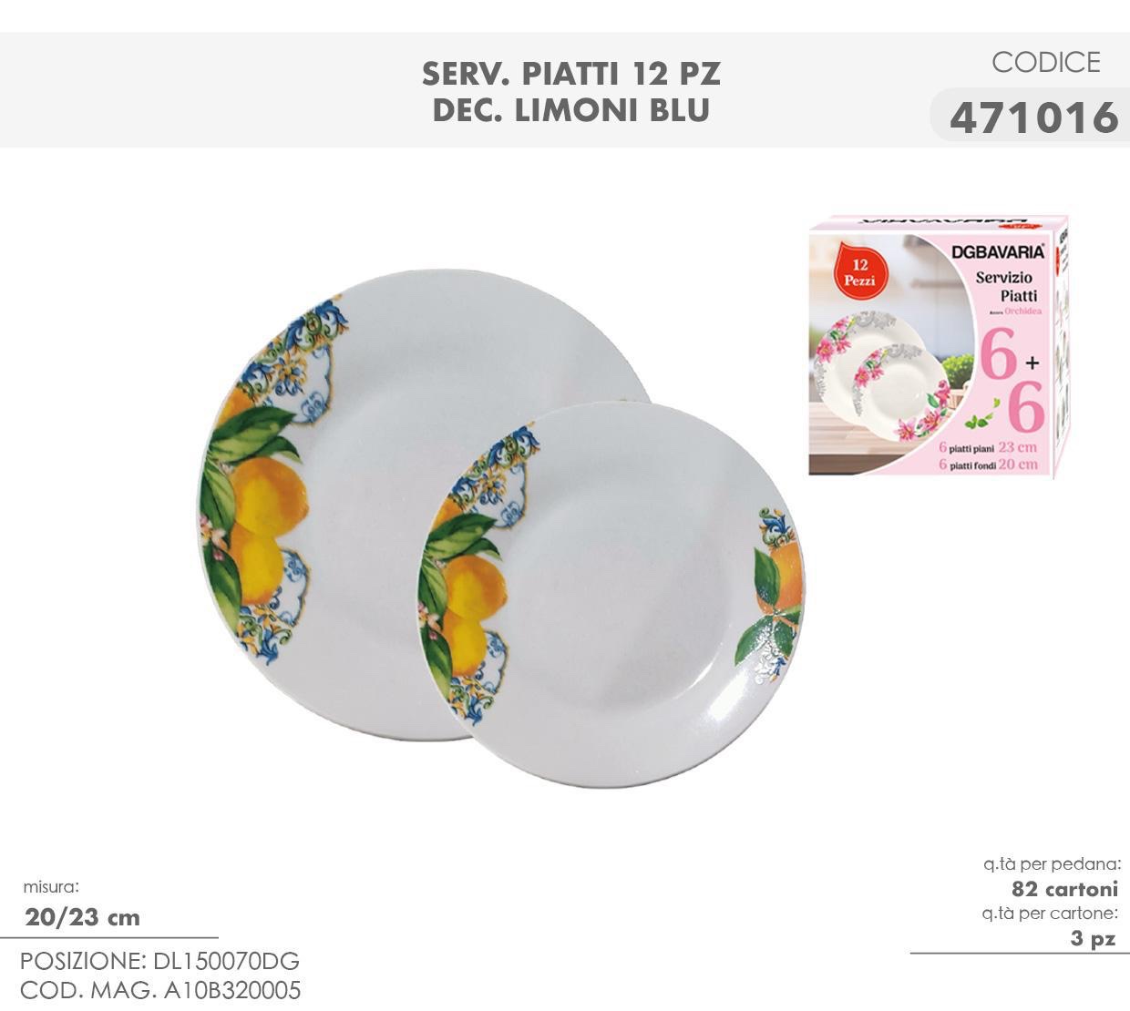 Servizio di piatti 12 pezzi , Set Piatti 6 Piani 6 Fondi LIMONE