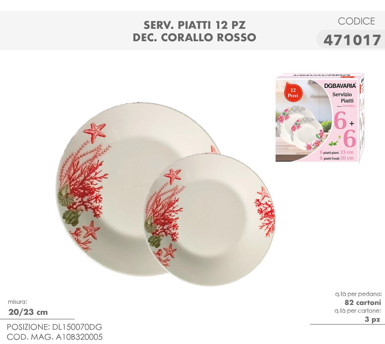 Servizio di piatti 12 pezzi , Set Piatti 6 Piani 6 Fondi CORALLO