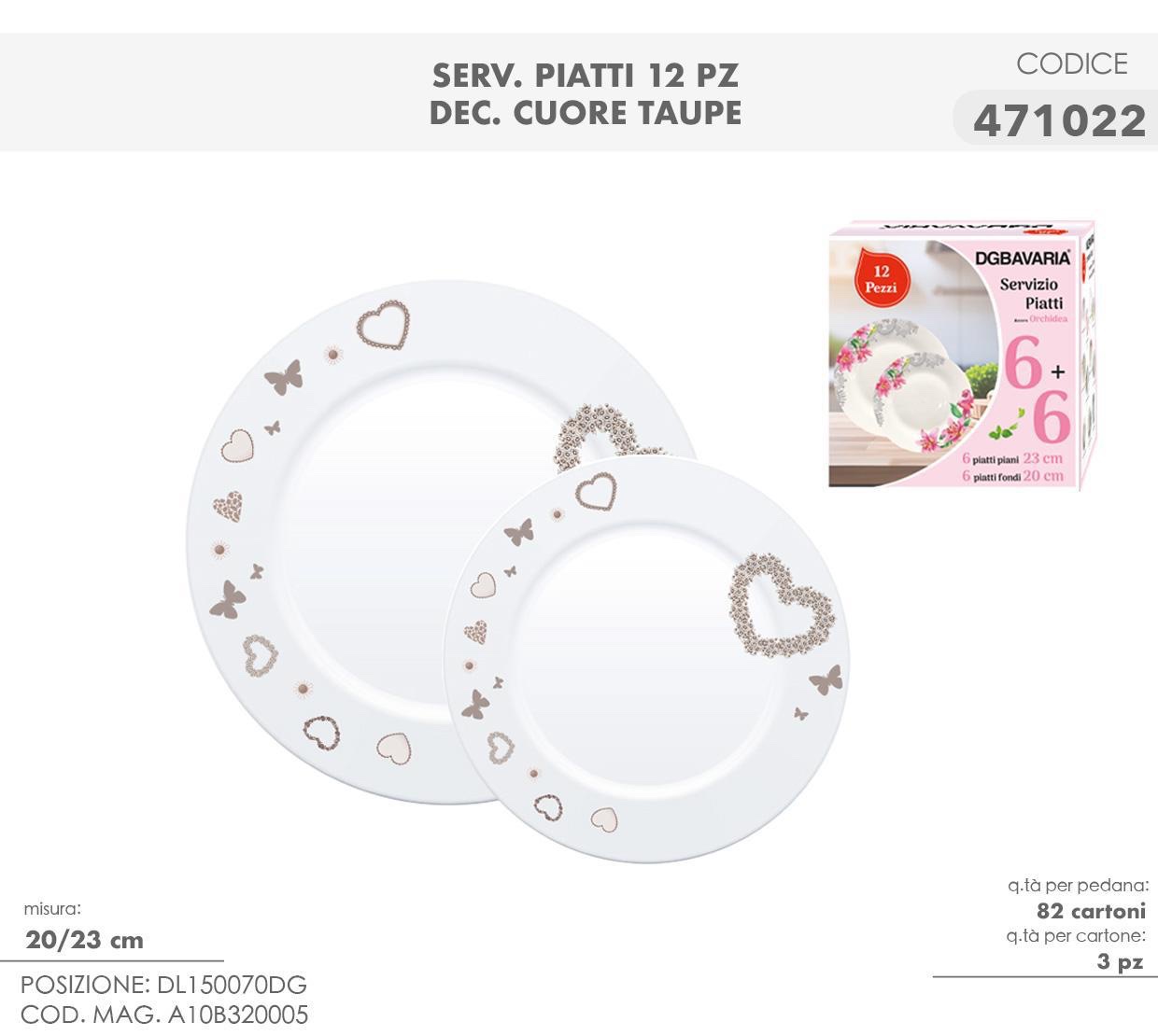 Servizio di piatti 12 pezzi , Set Piatti 6 Piani 6 Fondi CUORE