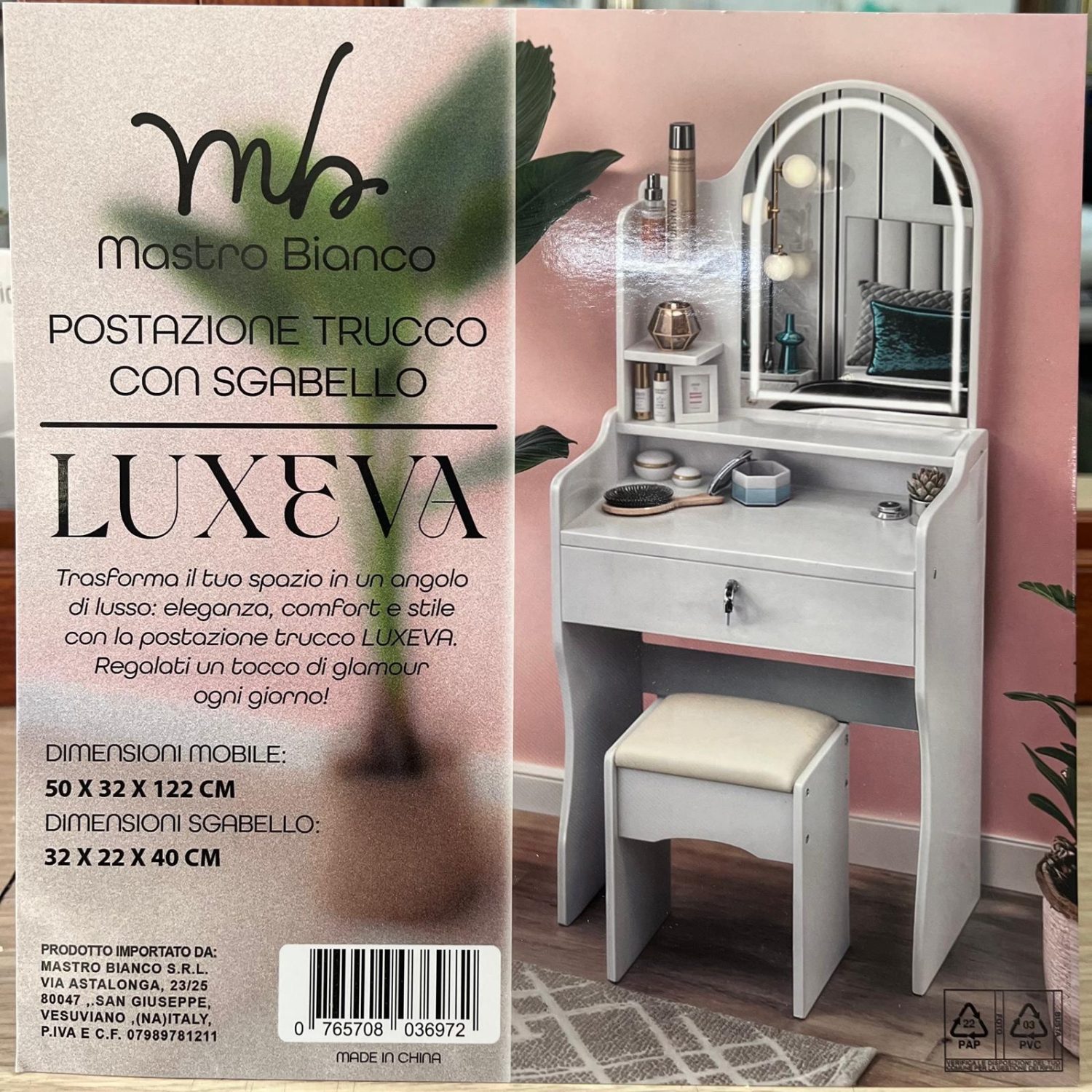 Postazione Trucco, Toeletta con Sgabello a LED