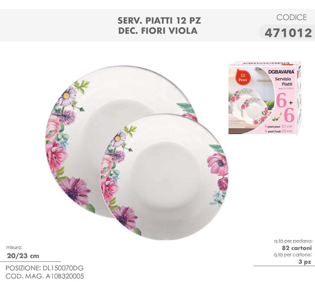 Servizio di piatti 12 pezzi , Set Piatti 6 Piani 6 Fondi FIORI