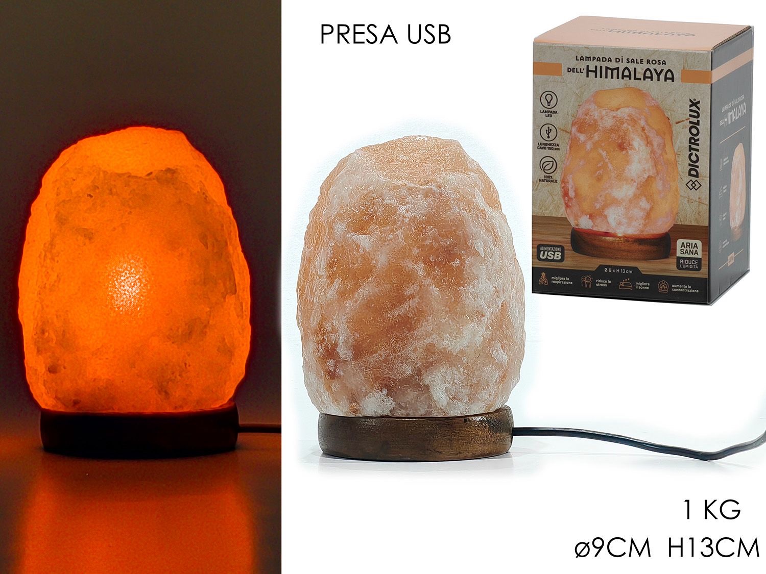 Lampada di sale Himalaya, Luce rilassante e purificatore