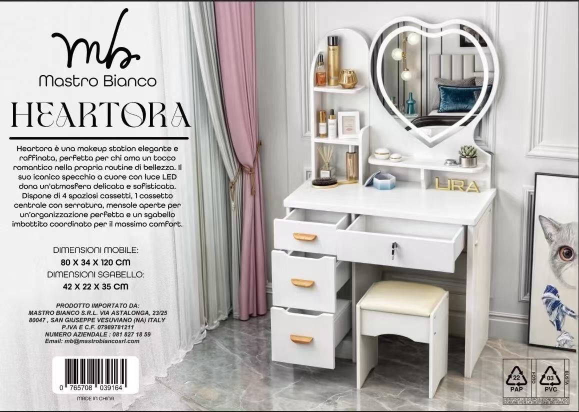Postazione Trucco Big Heart , Toeletta con Sgabello