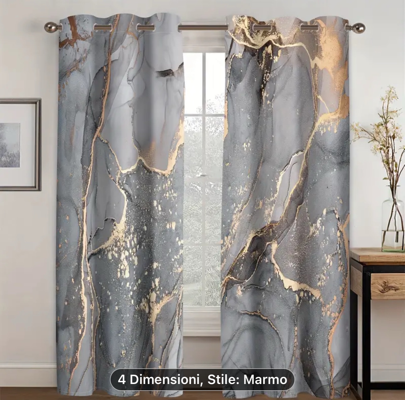 Coppia Tende effetto Marmo , 2 Teli Tenda linea Marmo