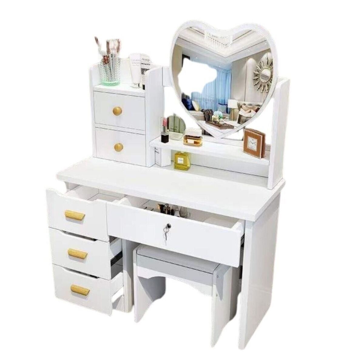 Postazione Trucco Big Heart , Toeletta con Sgabello