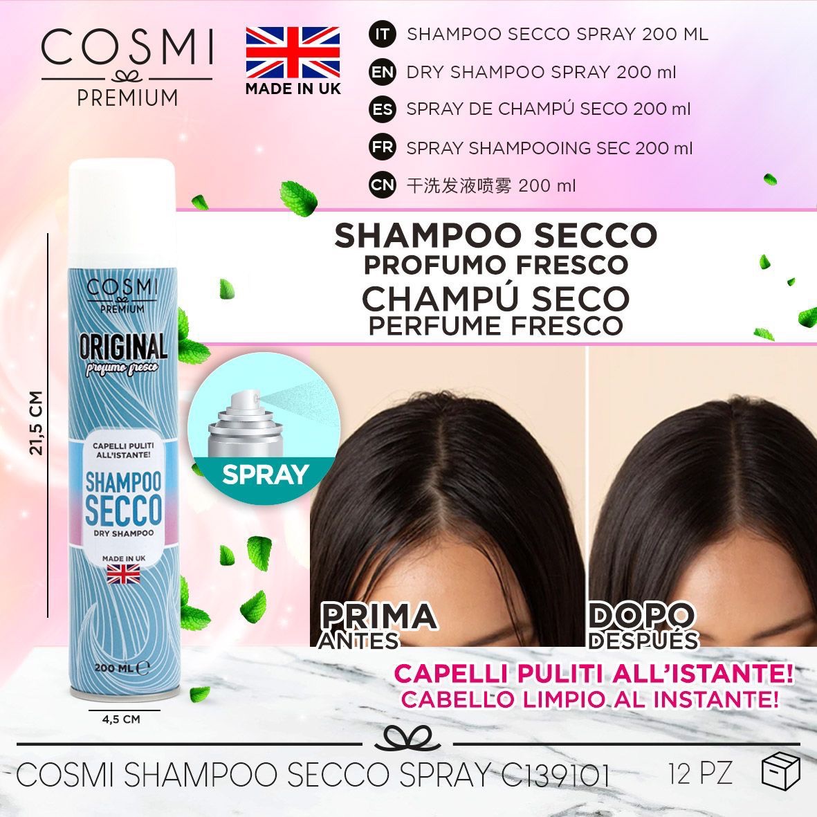 Shampoo a Secco, Shampoo senza Risciaqcuo , Profumazione Fresco