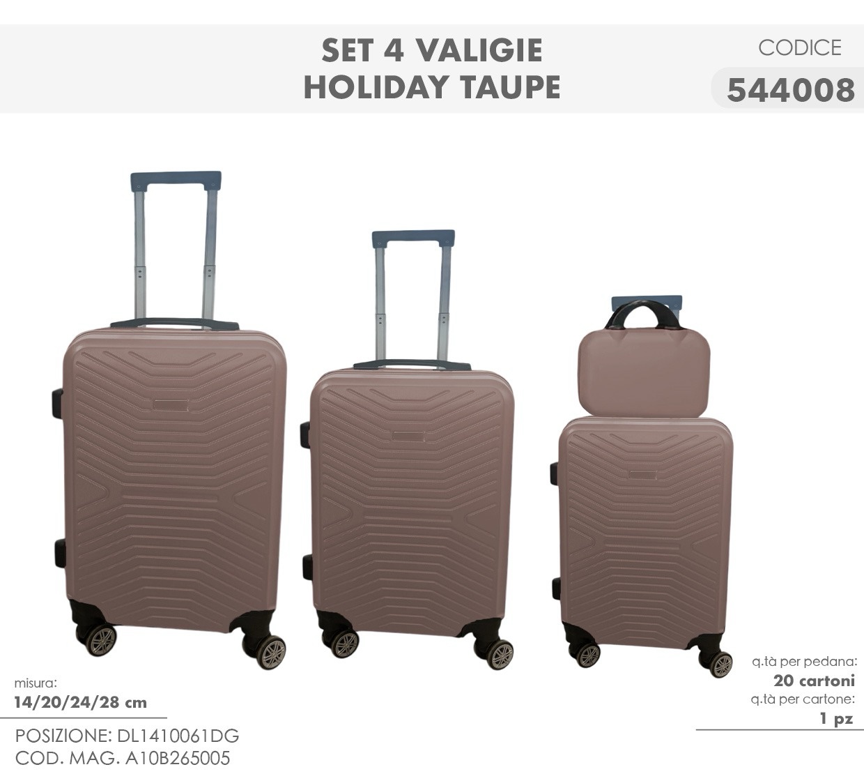 Set Valigie 4pz , Poker Valigie da viaggio Mod. HOLIDAY