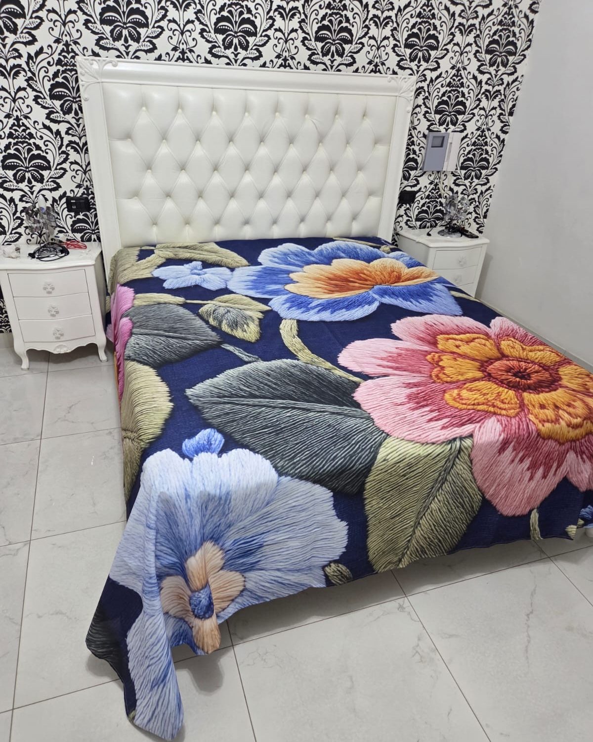 Copriletto Matrimoniale mod.FLOREALE, Copritutto Gran Foular Cotone