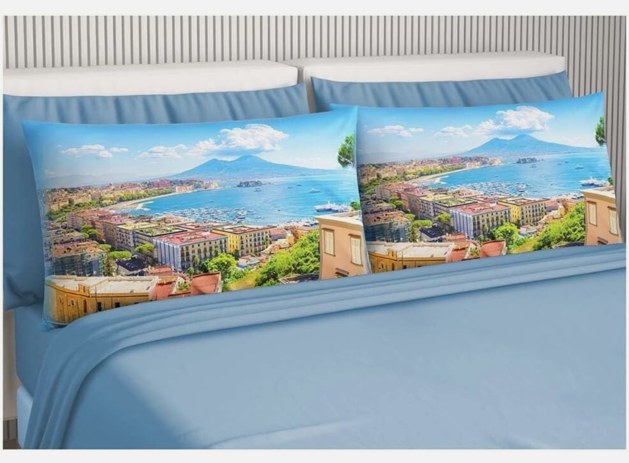 Coppia Lenzuola NAPOLI , Completo Letto Matrimoniale dis Vesuvio