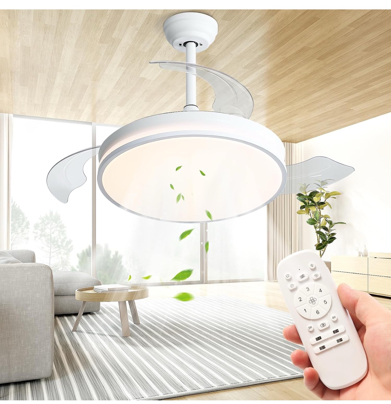 Ventilatore da Soffitto con Illuminazione Led, Ventilatore mod Plaffoniera con Telecomando