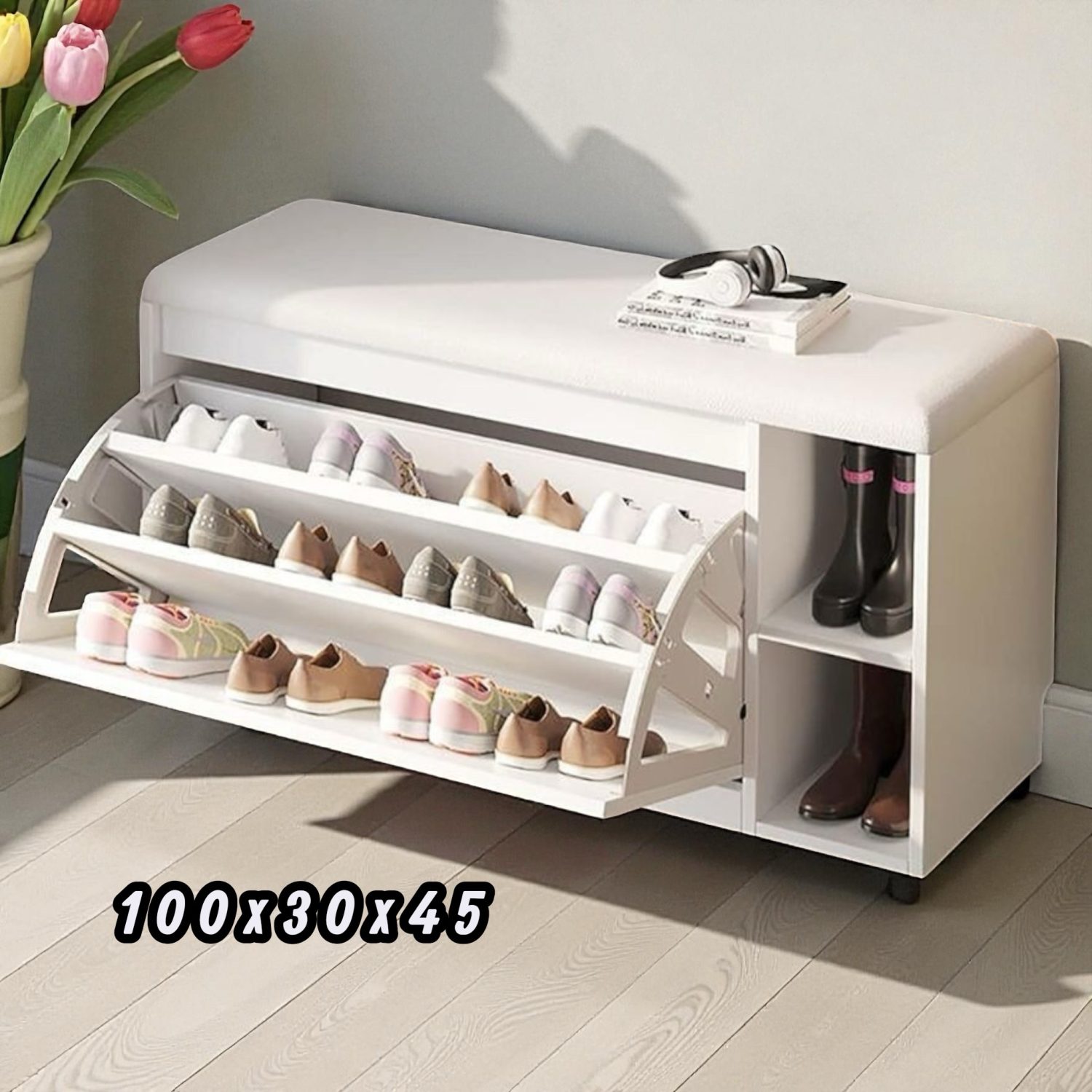 Scarpiera a Panca con Cassetti ribaltabili 100x30x45