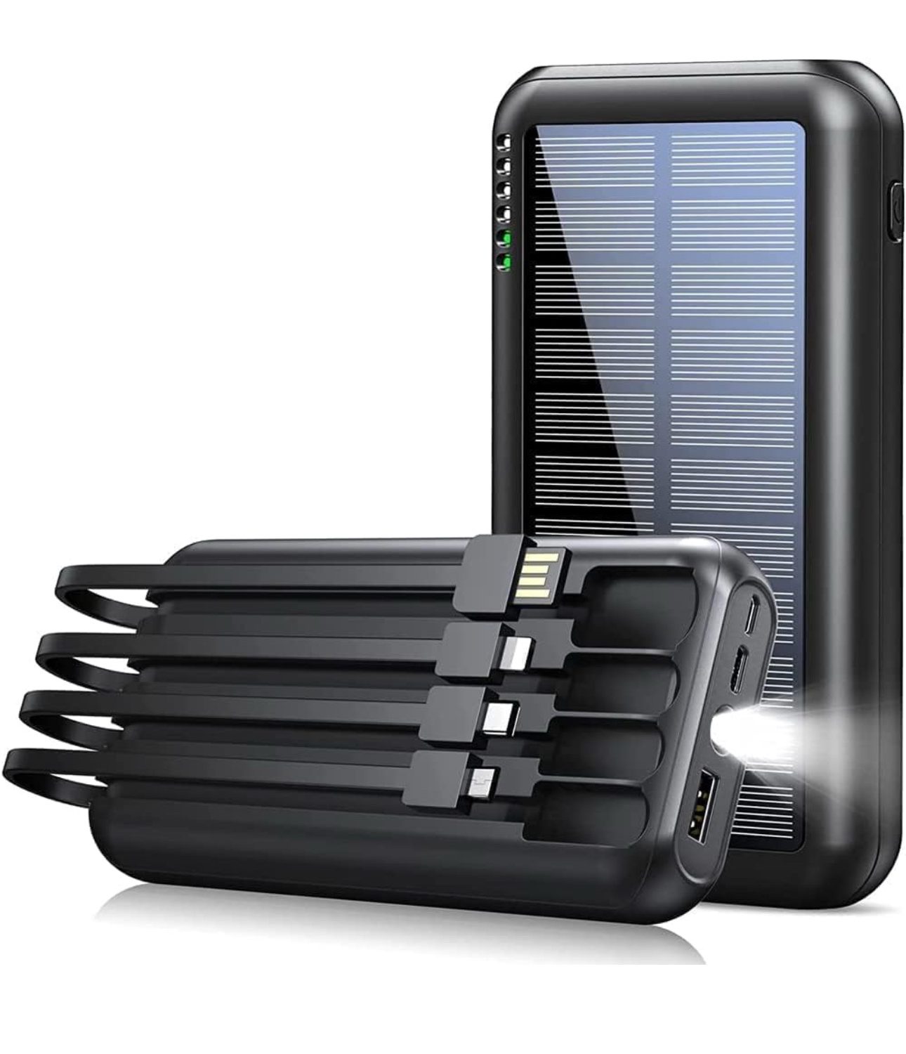 Power Bank a 4 uscite con carica solare, Caricatore portatile con luce led 12000 mAh