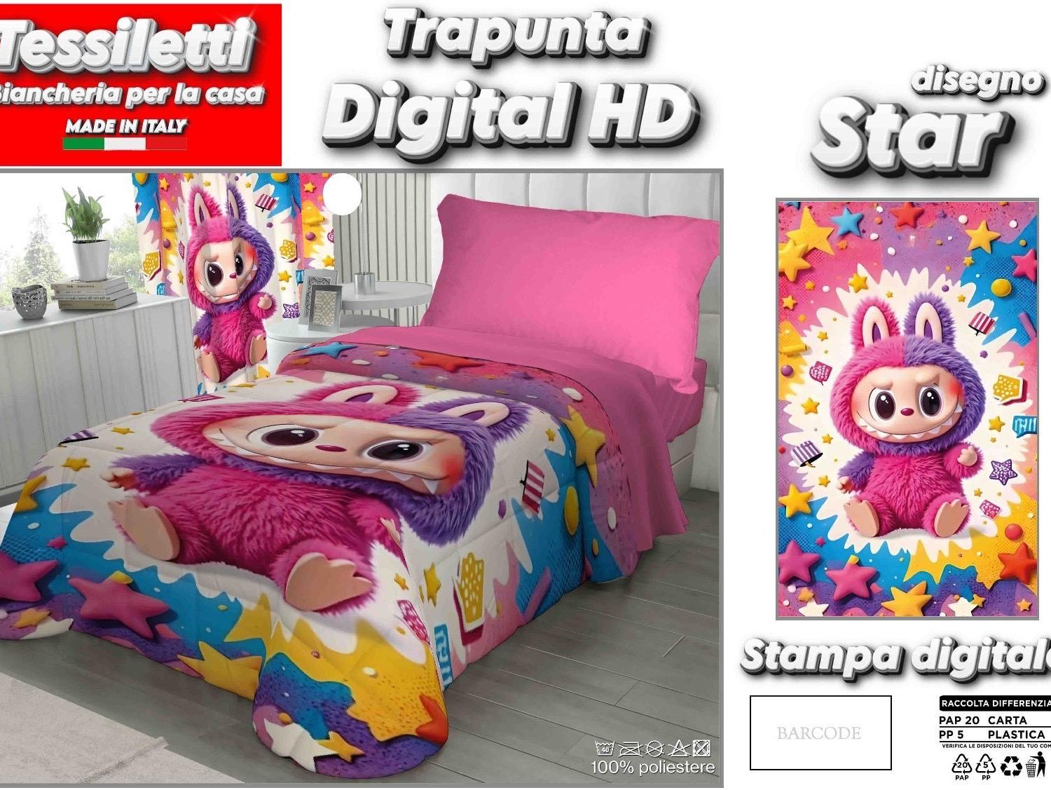 Trapunta Labubu , Trapunta Invernale Letto Singolo Digital HD