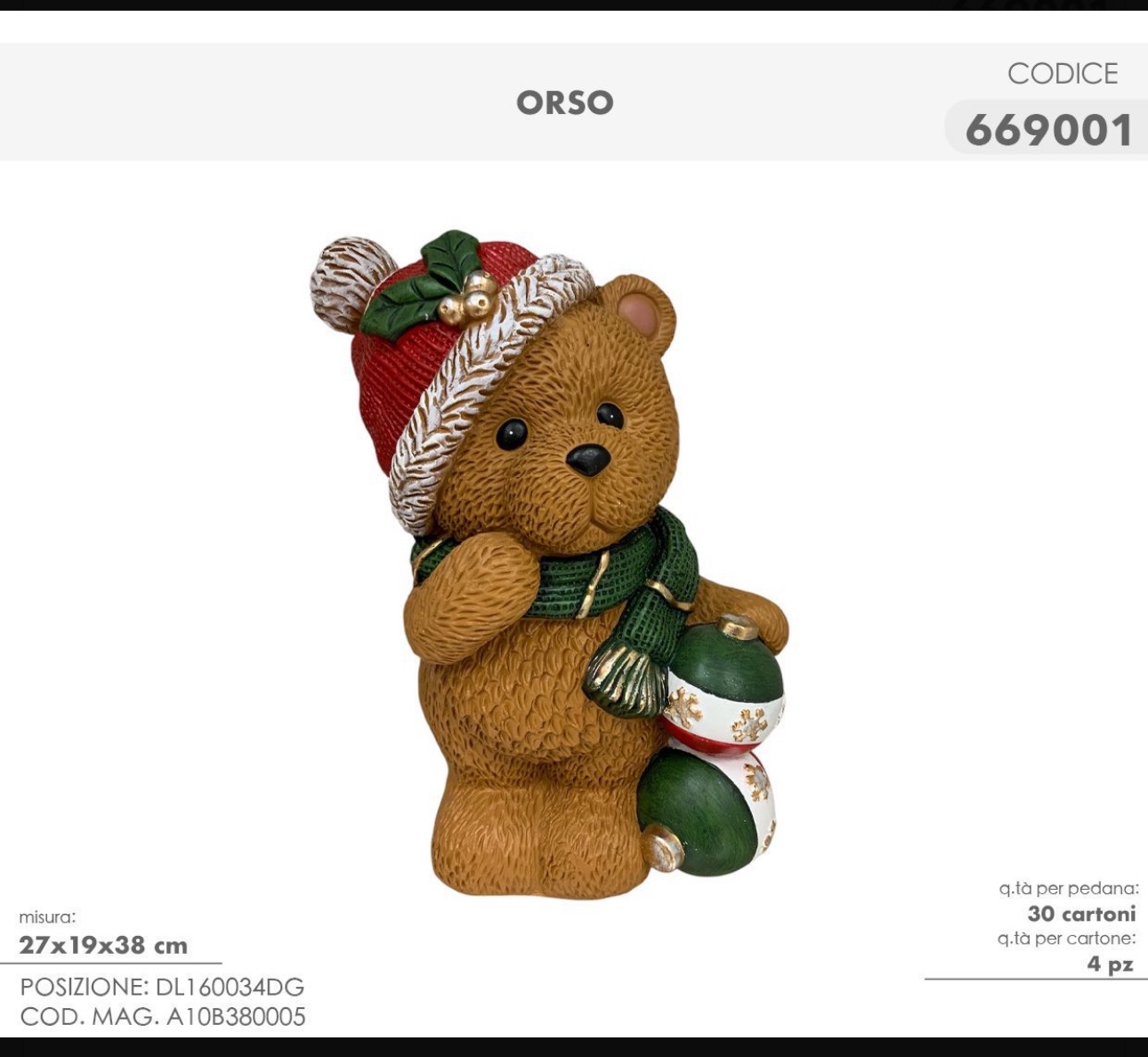 Teddy Natalizio mod. Sciarpa , Orso in ceramica