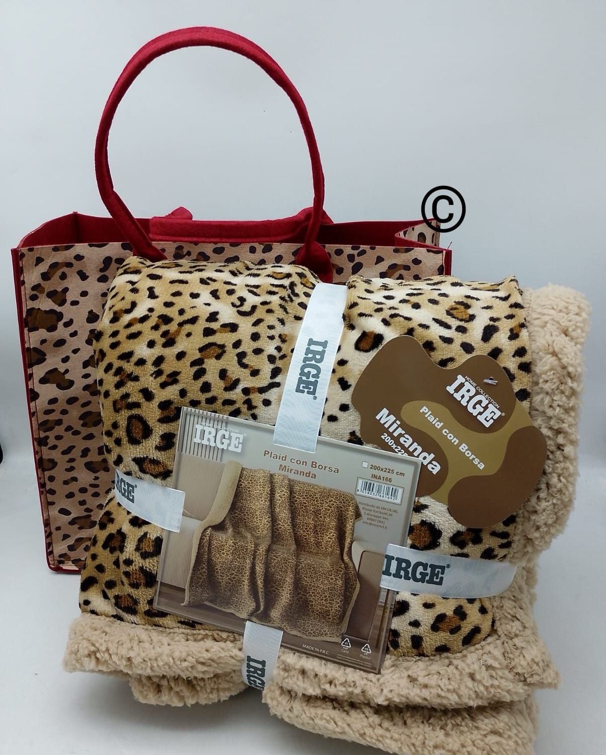 Plaid Matrimoniale + Borsa abbinata Leopardata , Plaid misura 200x220