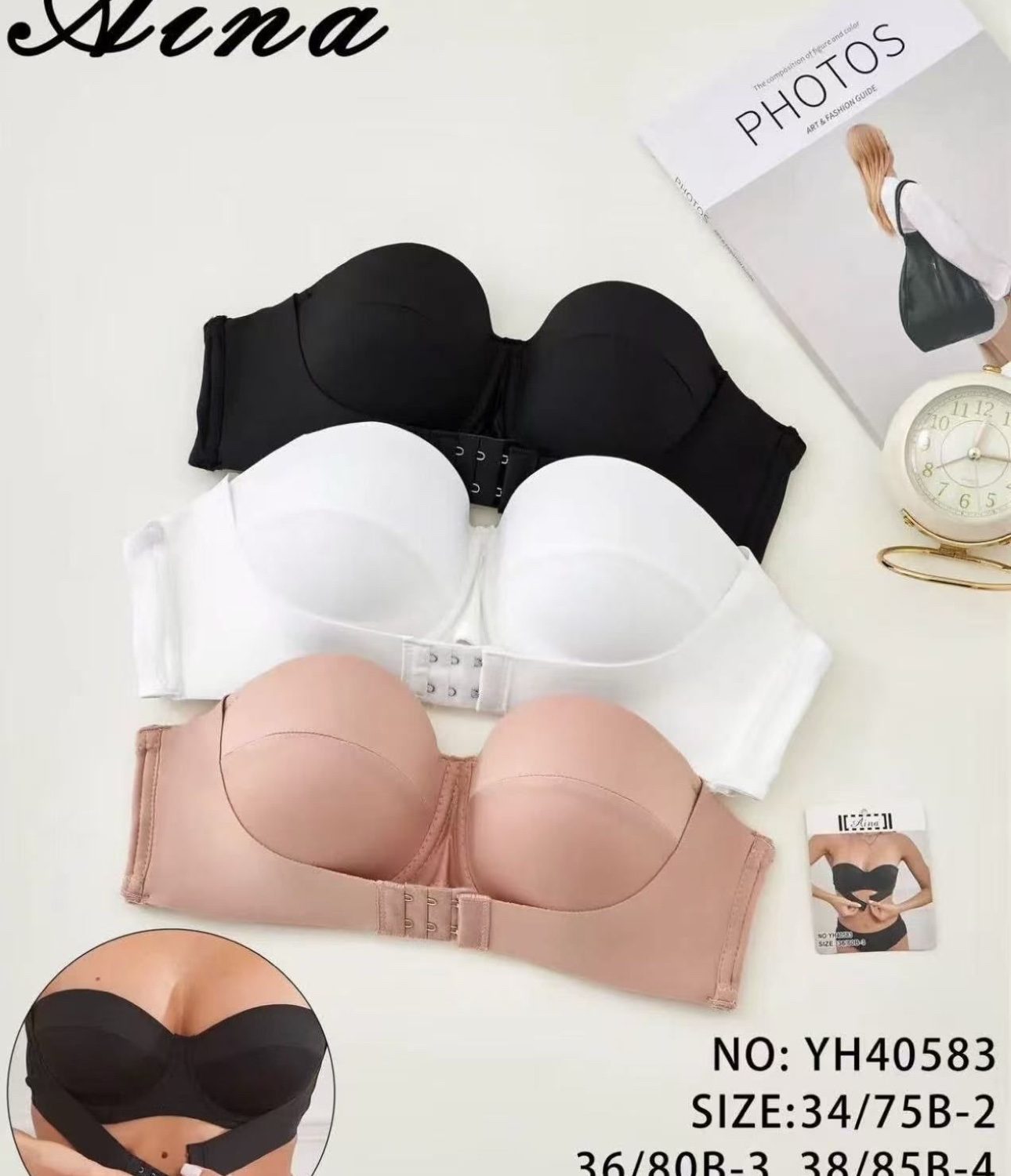Reggiseno senza spalline a Fascia, Reggiseno Donna Push up di supporto
