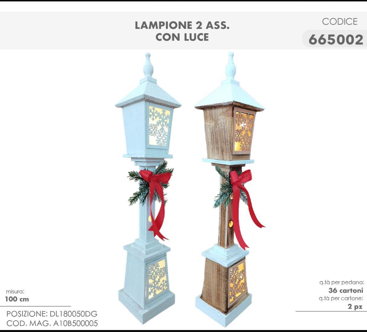 Lanterna in Legno  100cm , Lampione Natalizio illuminato