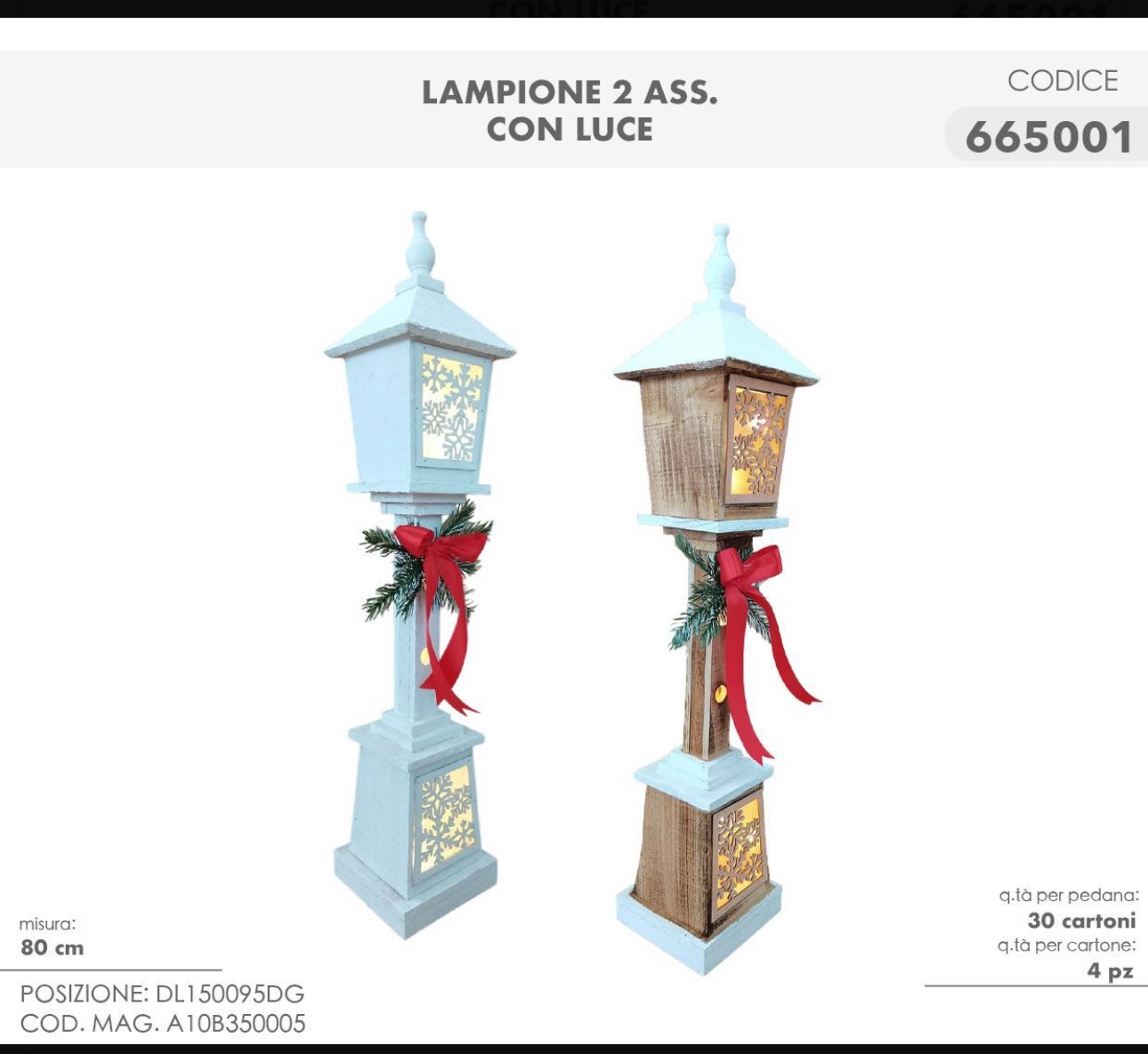 Lanterna in Legno 80cm , Lampione natalizio illuminato