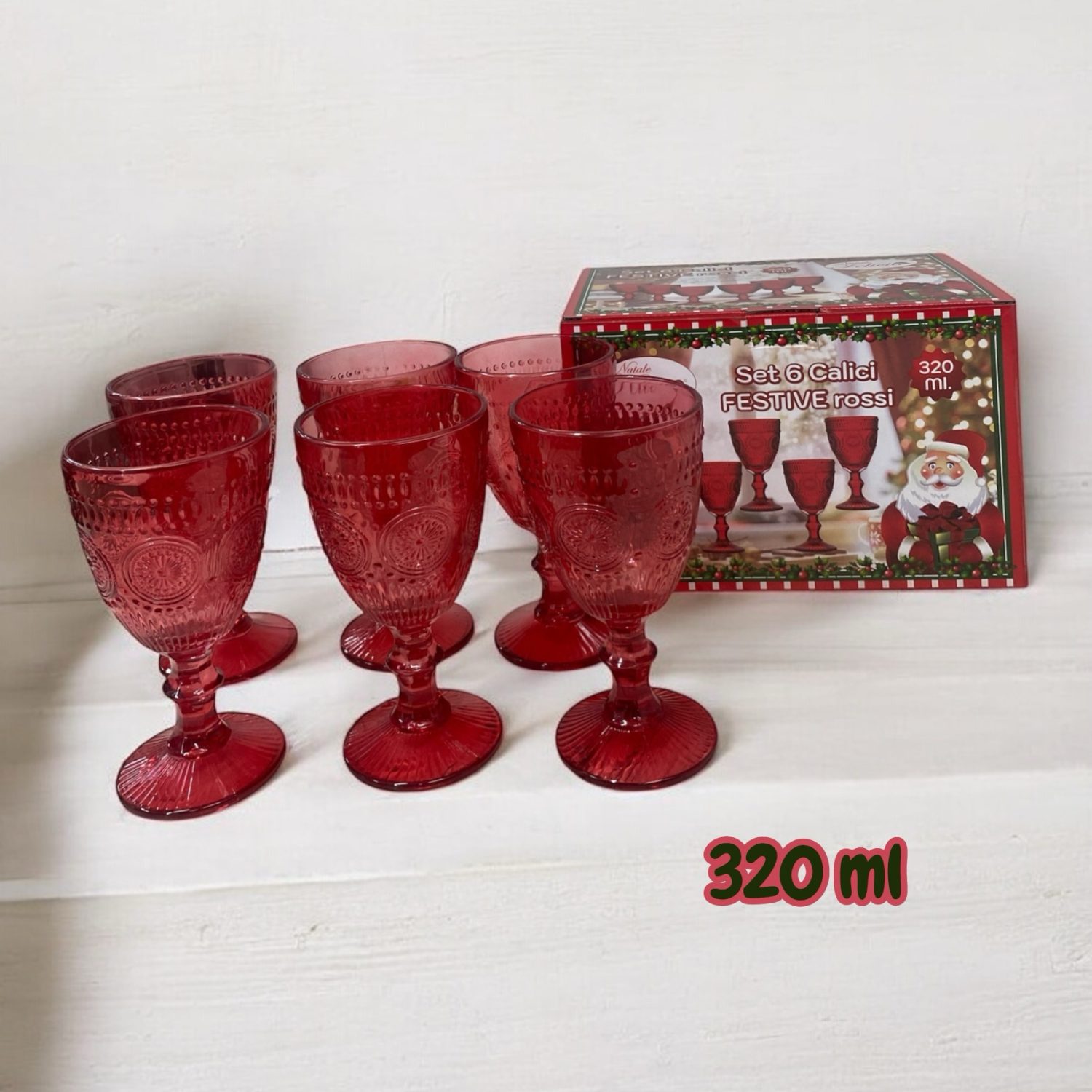 Calici Rossi 320ml , 6 Calici Vino Rossi