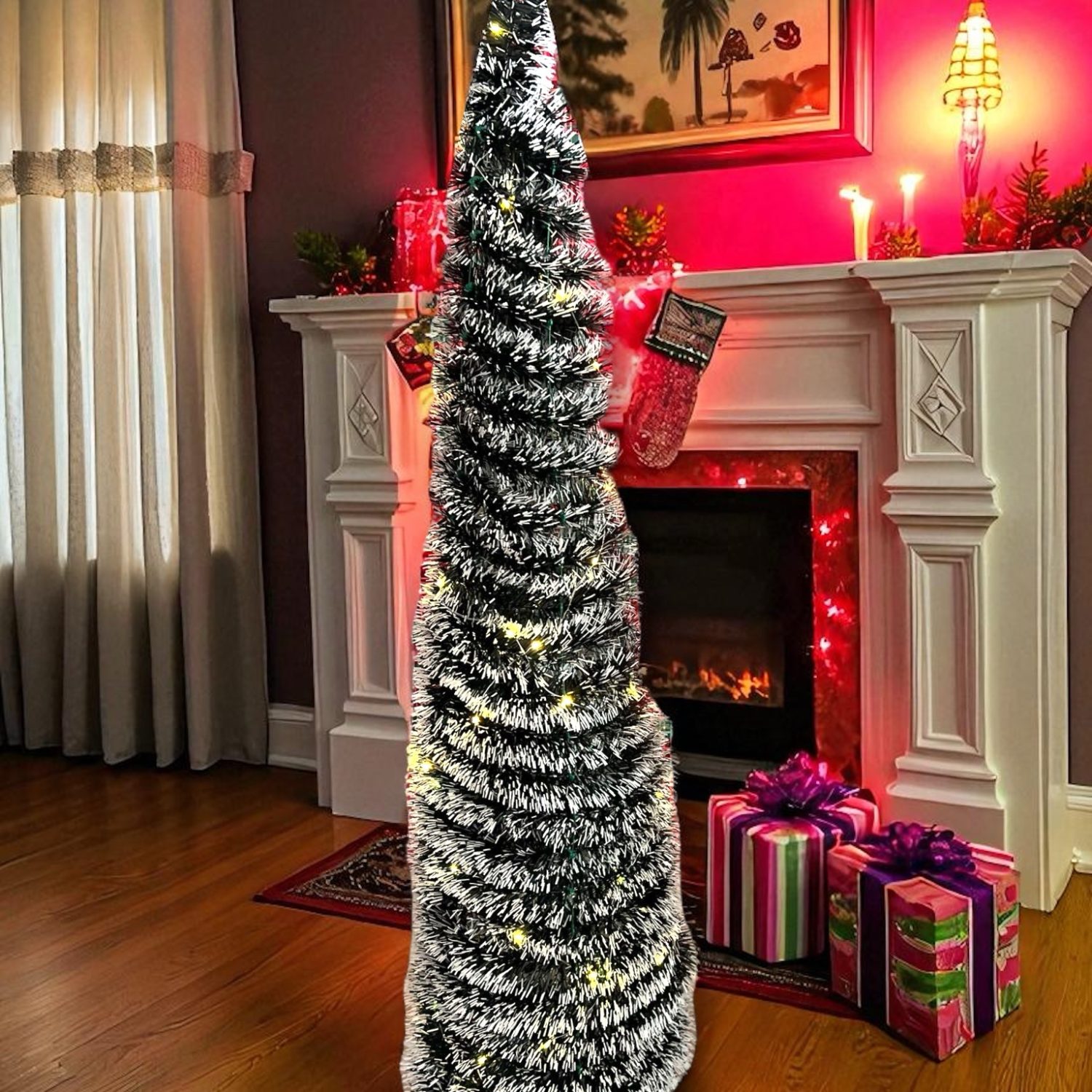 Albero Slim Verticale Salvaspazio, Albero innevato 180cm