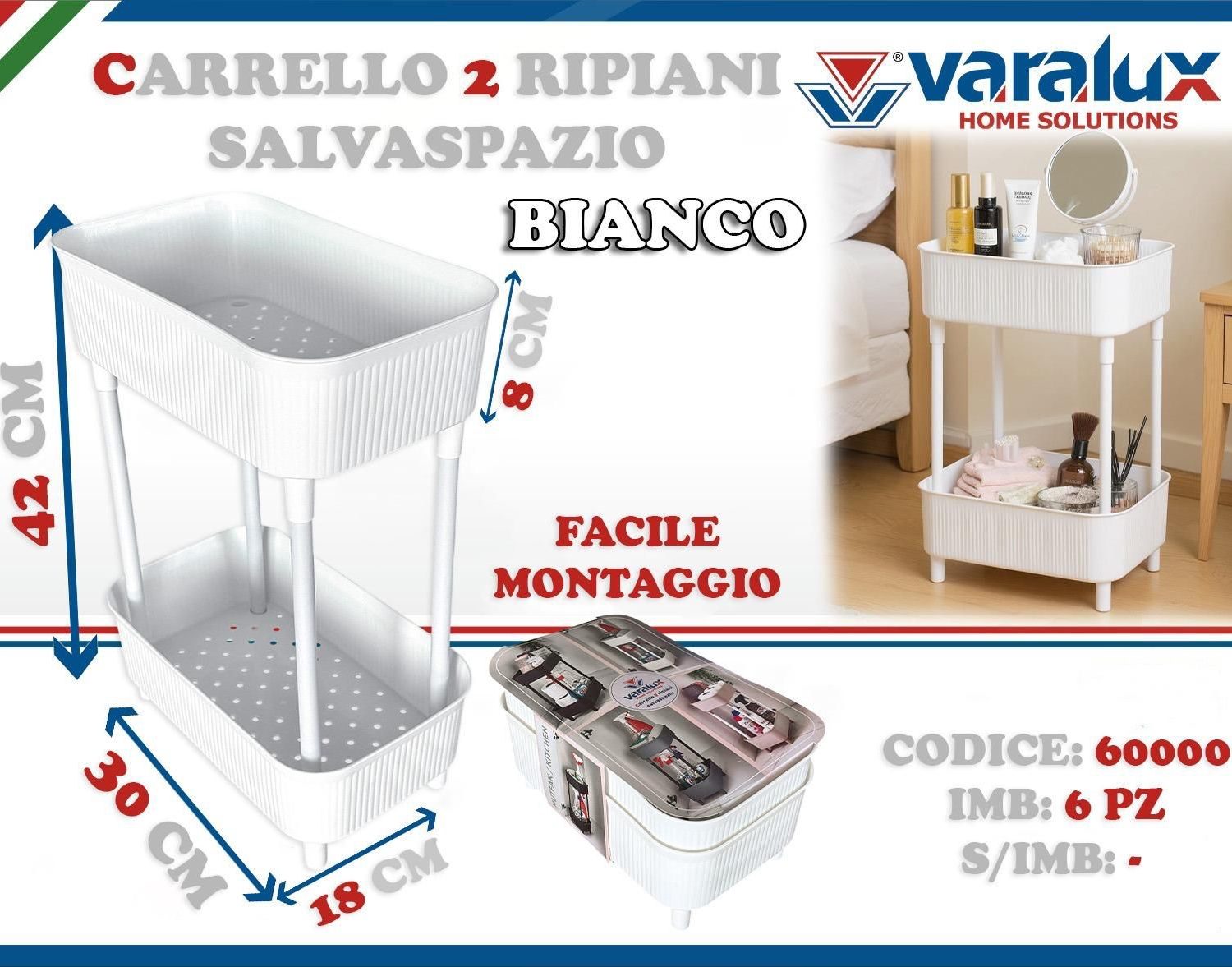 Carrello Salvaspazio a 2 Ripiani