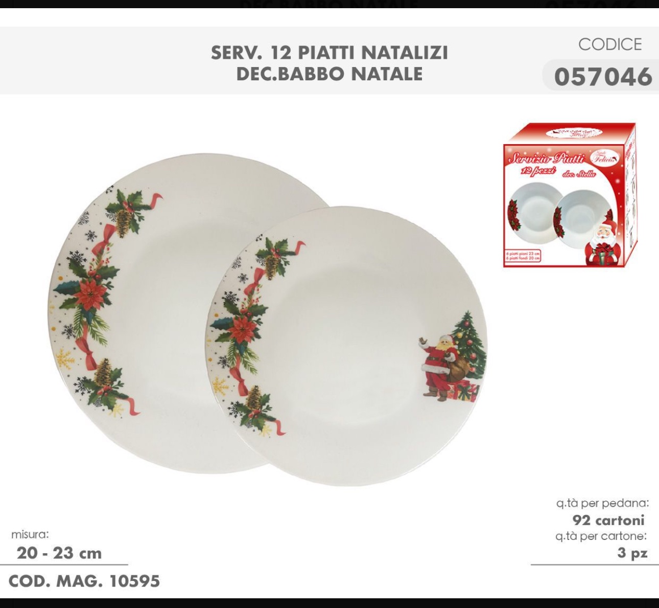 Servizio Piatti 12 Pezzi dis. Babbo Natale - FELICIA