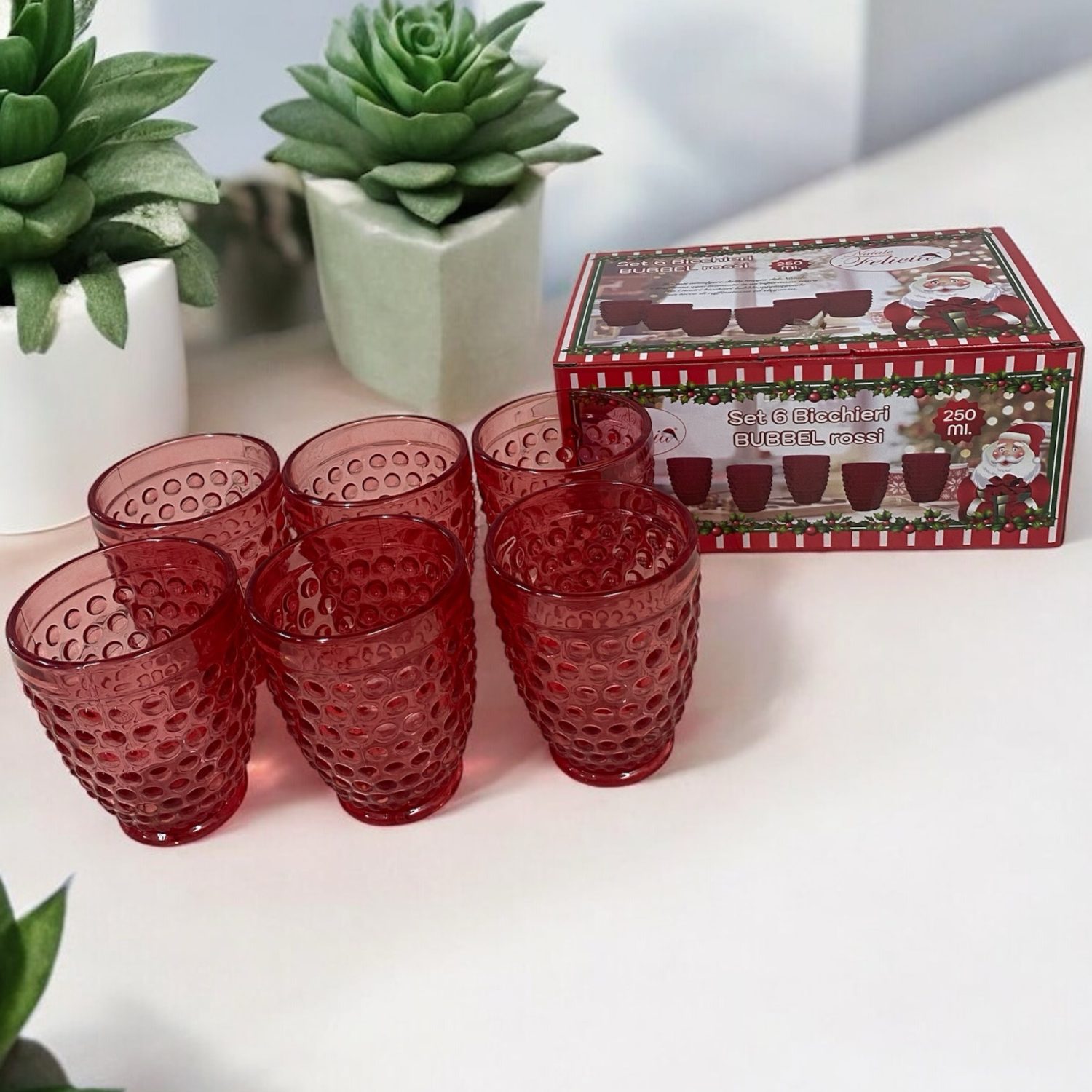 Set Bicchieri Rossi, 6 Bicchieri Natalizi mod. Bolle