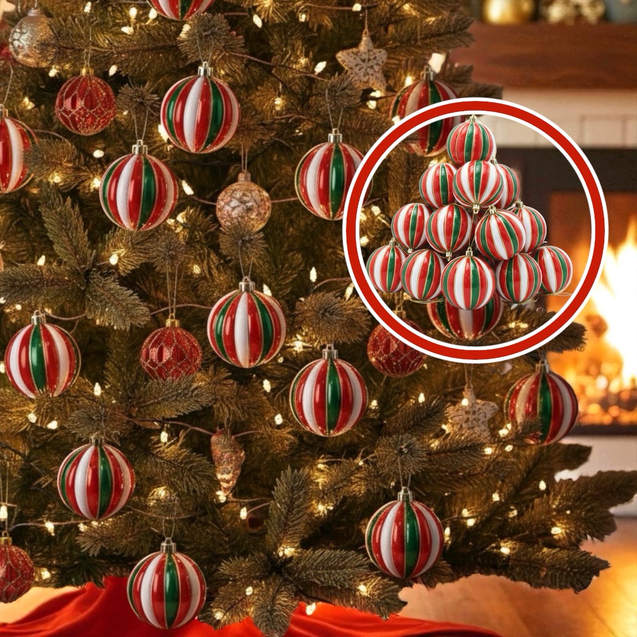 Palline Natalizie , Box 12 Palline Tartan Tricolore