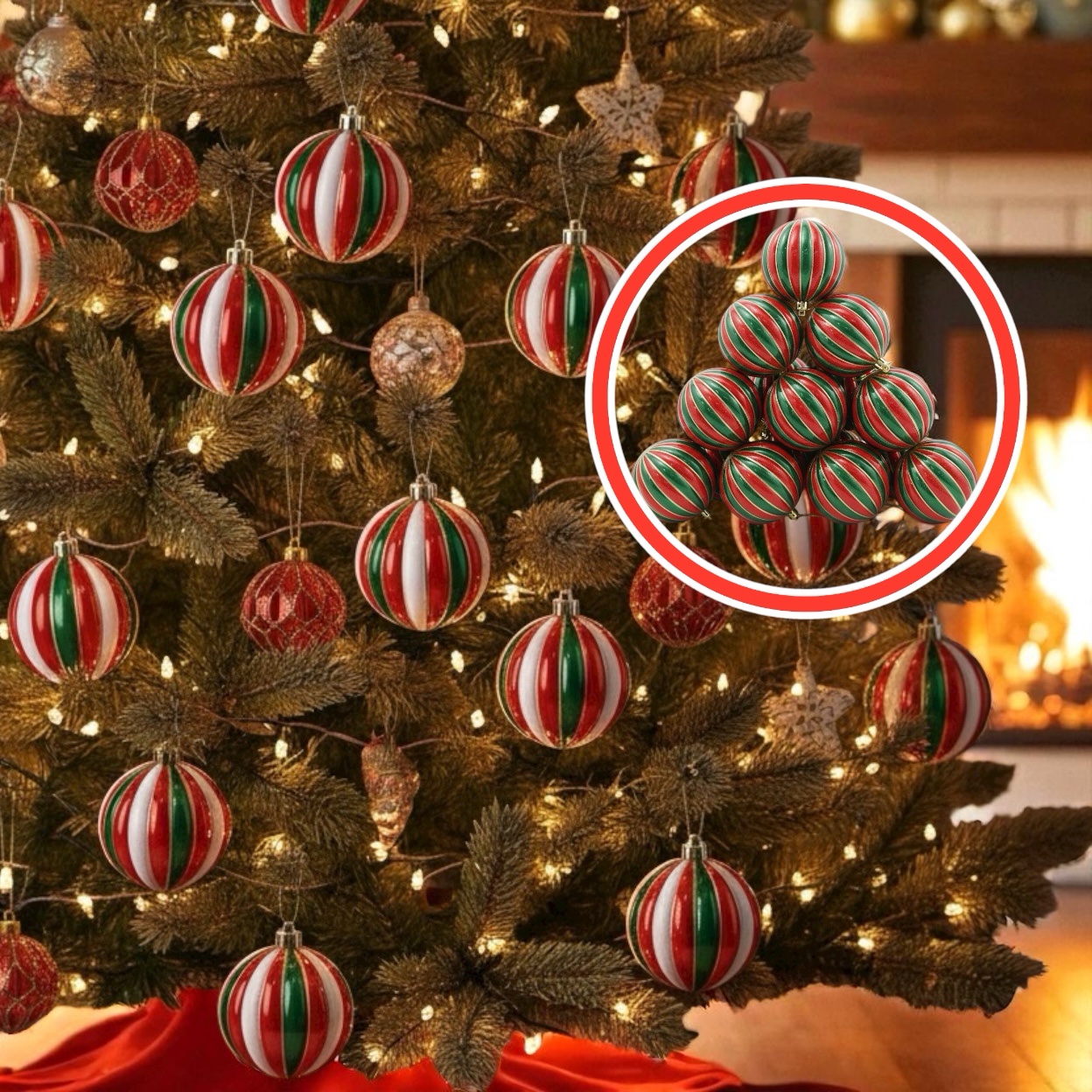 Palline Natalizie , Box 12 Palline Tartan bicolore