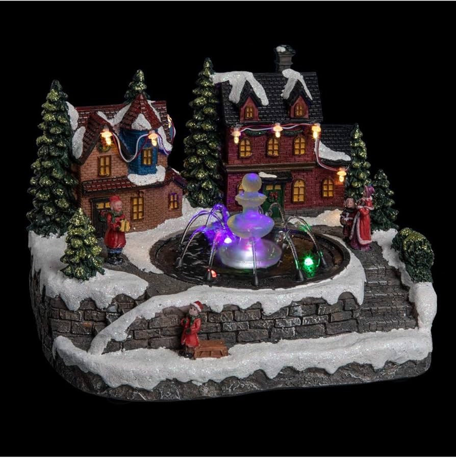Villaggio Natalizio con Fontana , Luci e Movimento