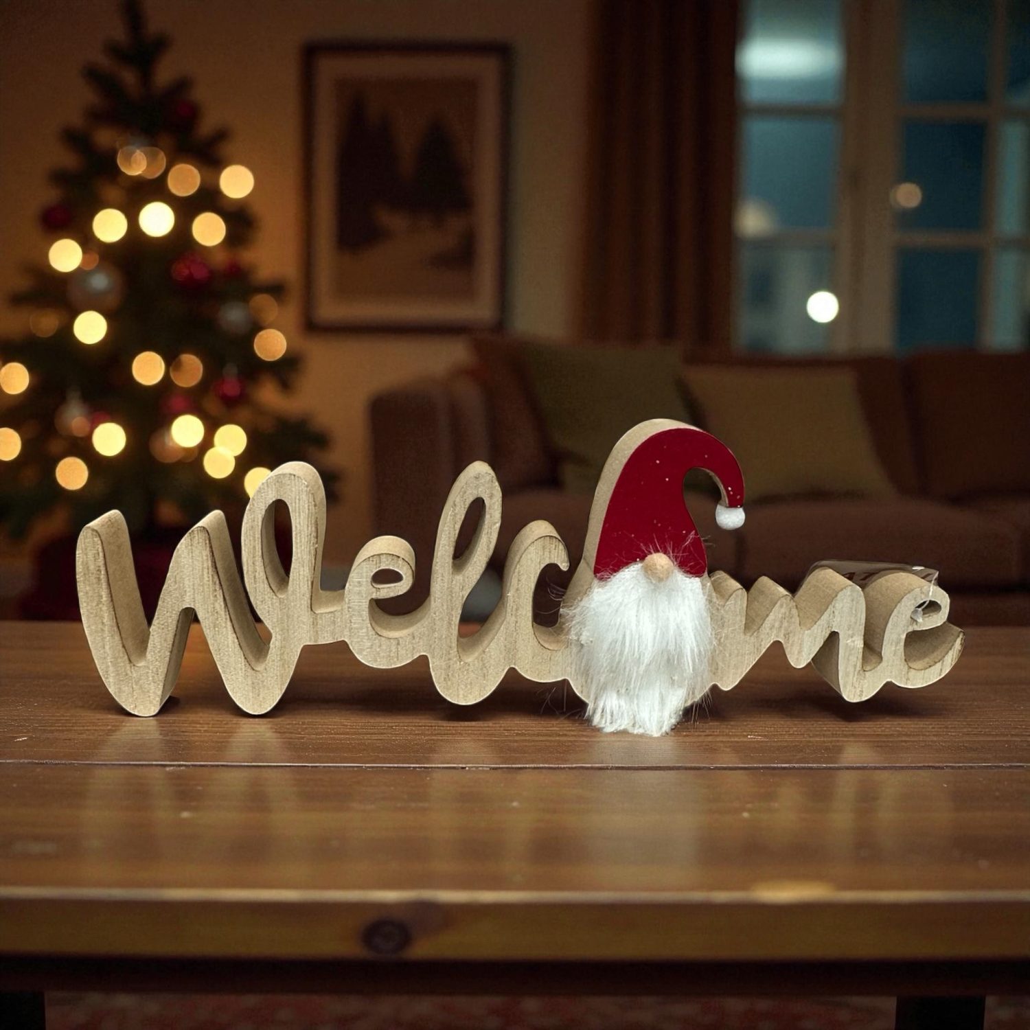 Decorazione in Legno Welcome con Gnomo