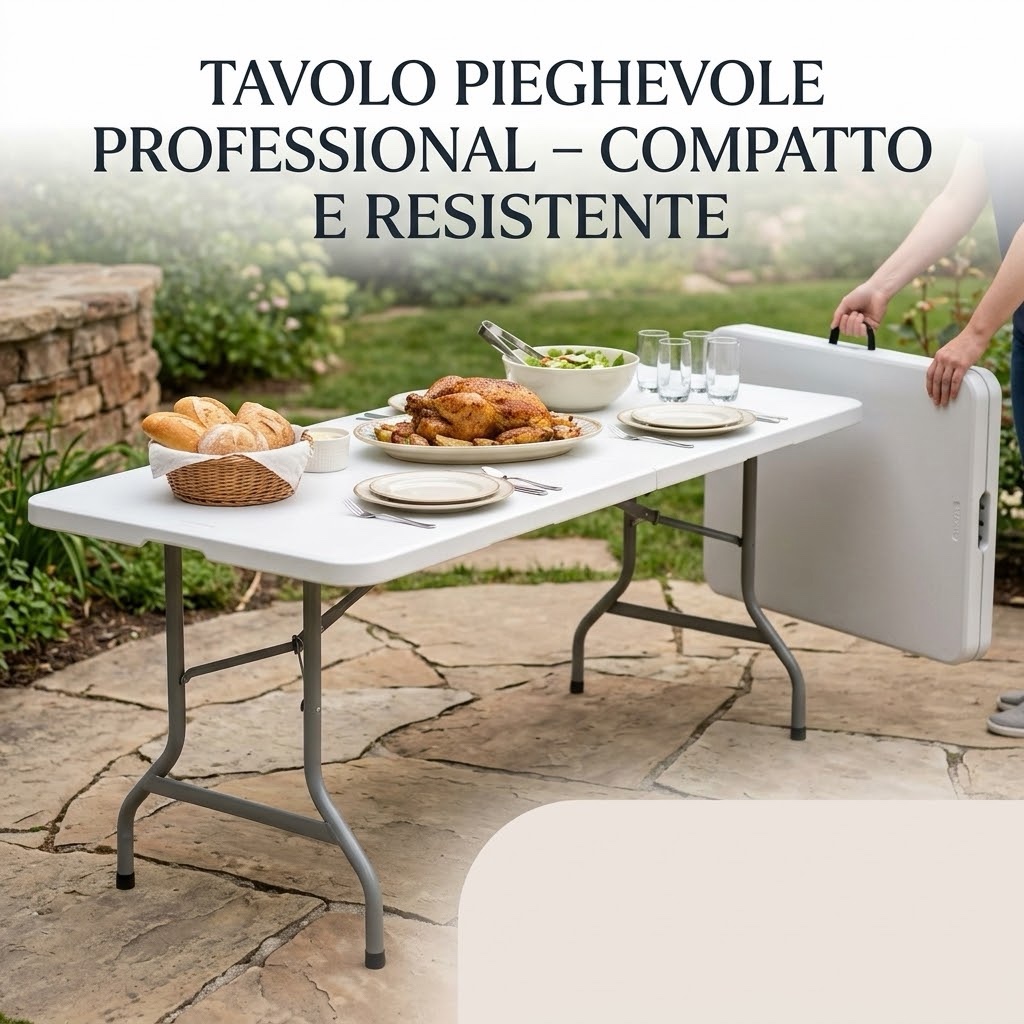 Tavolo Pieghevole Portatile a Valigetta (180 cm) &ndash; Salvaspazio e Resistente per Esterno e Interno